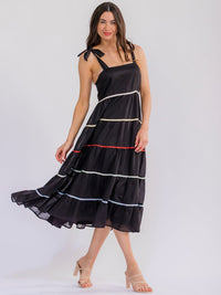 WOMEN'S SLEEVELESS ADJUSTABLE STRAPS TIERED MAXI DRESS