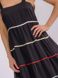 WOMEN'S SLEEVELESS ADJUSTABLE STRAPS TIERED MAXI DRESS