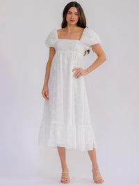 WOMEN'S SHORT PUFF SLEEVE SQUARE NECK SMOCK MAXI DRESS
