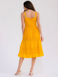 WOMEN'S SLEEVELESS TIERED EYELET MIDI DRESS