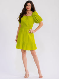 WOMEN'S SHORT SLEEVE SMOCK BACK CUT OUT ELASTIC WAIST MINI DRESS