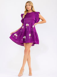 WOMEN'S RUFFLE SLEEVE FRONT POCKETS TIERED LOOSE FIT MINI DRESS