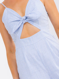 WOMEN'S SLEEVELESS FRONT CUT OUT STRIPES WIDE LEG JUMPSUIT