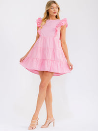 WOMEN'S RUFFLE SLEEVE TIERED LOOSE FIT MINI DRESS