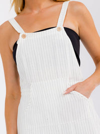 WOMEN'S SLEEVELESS FRONT POCKETS STRIPES LINEN OVERALL