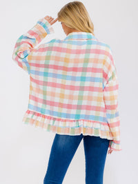 WOMEN'S LONG SLEEVE BUTTON UP MULTI COLOR PLAID TOP