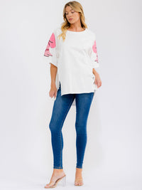WOMEN'S SHORT SLEEVE SEQUINS HIGH-LOW OVERSIZED SHIRT