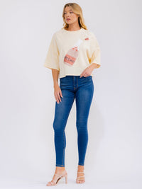 WOMEN'S SHORT SLEEVE SEQUINS GRAPHIC SHIRT