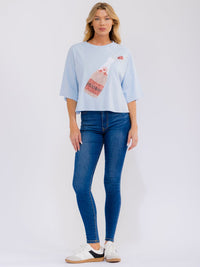 WOMEN'S SHORT SLEEVE SEQUINS GRAPHIC SHIRT