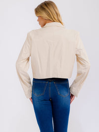 WOMEN'S LONG SLEEVE BUTTON CLOSURE PU PLEATHER BLAZER