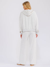 WOMEN'S LONG SLEEVE HOODED SWEATER & ELASTIC WAIST WIDE LEG PANTS METAL EYELET DETAILED 2PC. SET