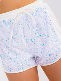 WOMEN'S ELASTIC WAIST SELF TIE SEQUINS MINI SHORTS