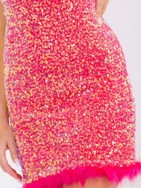 WOMEN'S SLEEVELESS BOTTOM HEM DETAILED BODYCON TUBE SEQUINS MINI DRESS