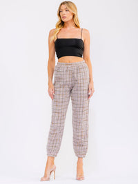 WOMEN'S ELASTIC WAIST FRONT POCKETS JOGGER PANTS