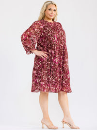 PLUS SIZE LONG SLEEVE LOOSE FIT FLORAL MIDI DRESS