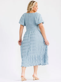 PLUS SIZE SHORT PUFF SLEEVE SMOCK FRONT POCKETS MAXI DRESS