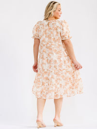 PLUS SIZE SHORT SLEEVE FRONT POCKETS FLORAL MIDI DRESS