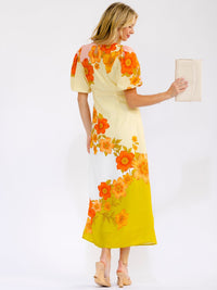 WOMEN'S SHORT PUFF SLEEVES FLORAL MAXI DRESS