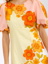 WOMEN'S SHORT PUFF SLEEVES FLORAL MAXI DRESS