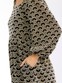 WOMEN'S LONG SLEEVE SQUARE NECK POCKETS FLORAL DETAILED ELASTIC WAIST MIDI DRESS