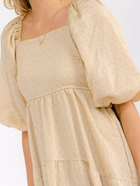 WOMEN'S SHORT PUFF SLEEVE SQUARE NECK POCKETS SMOCK TIERED MIDI DRESS