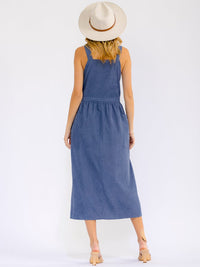 WOMEN'S SLEEVELESS SQUARE NECK FRONT POCKETS SELF TIE WRAP MAXI DRESS
