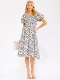 WOMEN'S SHORT PUFF SLEEVE SQUARE NECK FLORAL MINI DRESS