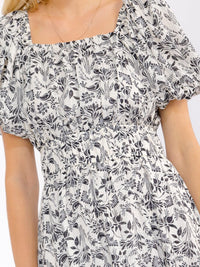 WOMEN'S SHORT PUFF SLEEVE SQUARE NECK FLORAL MINI DRESS