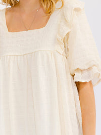 WOMEN'S SHORT PUFF SLEEVE SQUARE NECK LOOSE FIT DETAILED MINI DRESS
