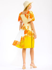 WOMEN'S SHORT SLEEVE SQUARE NECK SMOCK FRONT POCKETS FLORAL MINI DRESS