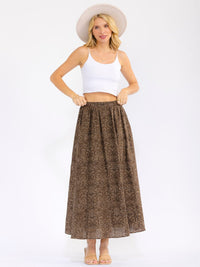 WOMEN'S ELASTIC WAIST FRONT POCKETS MULTI PRINT MAXI SKIRT