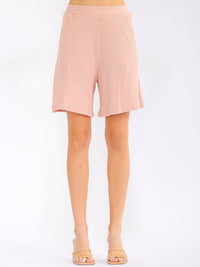 WOMEN'S ELASTIC WAIST FRONT POCKETS RIBBED SHORTS