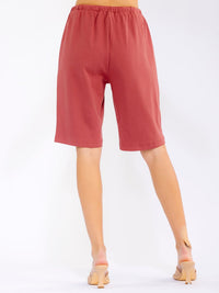 WOMEN'S ELASTIC WAIST SELF TIE FRONT POCKETS BERMUDA SHORTS