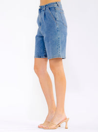 WOMEN'S BUTTON CLOSURE POCKETS STRETCH DENIM SHORTS