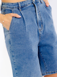 WOMEN'S BUTTON CLOSURE POCKETS STRETCH DENIM SHORTS