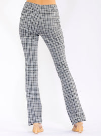 WOMEN'S BUTTON CLOSURE BACK POCKETS STRAIGHT LEG PLAID PANTS