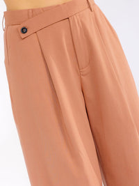 WOMEN'S BUTTON CLOSURE FRONT POCKETS WIDE LEG PANTS