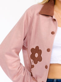 WOMEN'S LONG SLEEVE BUTTON UP FRONT POCKETS FLORAL JACKET