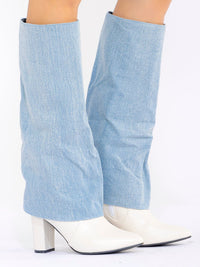 WOMEN'S LIGHT DENIM WESTERN HIGH 3" HEEL BOOTS