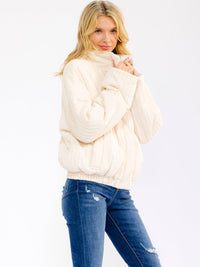 WOMEN'S LONG SLEEVE BUTTON UP FRONT POCKETS RIBBED BOMBER JACKET