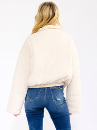 WOMEN'S LONG SLEEVE BUTTON UP FRONT POCKETS RIBBED BOMBER JACKET