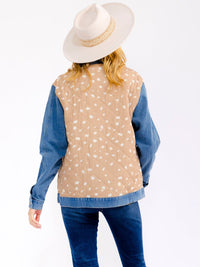 WOMEN'S LONG SLEEVE BUTTON UP FRONT POCKETS DENIM CONTRAST JACKET