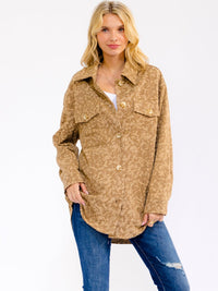 WOMEN'S LONG SLEEVE BUTTON UP FRONT POCKETS FLOWERS JACKET