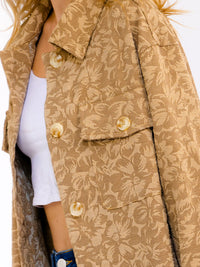 WOMEN'S LONG SLEEVE BUTTON UP FRONT POCKETS FLOWERS JACKET