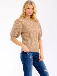 WOMEN'S SHORT PUFF SLEEVE DETAILED SWEATER BLOUSE