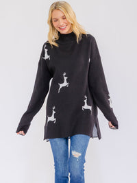 WOMEN'S LONG SLEEVE MOCK NECK PULLOVER OVERSIZED HOLIDAY SWEATER