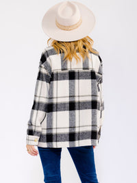 WOMEN'S LONG SLEEVE BUTTON UP FRONT POCKETS PLAID JACKET