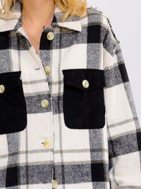 WOMEN'S LONG SLEEVE BUTTON UP FRONT POCKETS PLAID JACKET