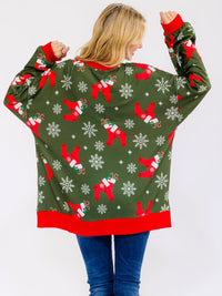 WOMEN'S LONG SLEEVE BUTTON UP PULLOVER OVERSIZED HOLIDAY SWEATER