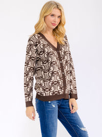 WOMEN'S LONG SLEEVE BUTTON UP FLORAL PRINT SWEATER